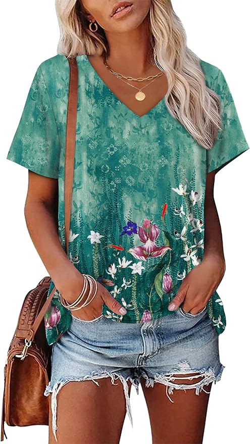 Alaroo Womens Summer Tops 2026 V Neck Short Sleeve Shirts Trendy Dressy Casual Vacation Outfits Printed - Image 2