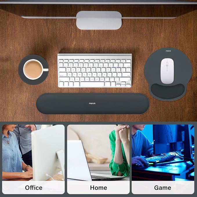 MOSISO Wrist Rest Support for Mouse Pad&Keyboard Set, Slate Gray | Circle Curved Ergonomic Mousepad Non-Slip Base Home/Office Pain Relief&Easy Typing Pad with Soft Cloth&Silicone Lining - Image 6