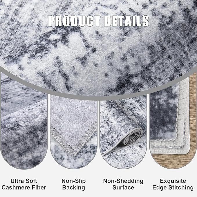 5x7 Area Rug Living Room Rug: Washable Modern Abstract Soft Thin Rug Indoor Floor No Slip Stain Resistant Carpet for Bedroom Dining Room Farmhouse Nursery Home Office - Grey - Image 7