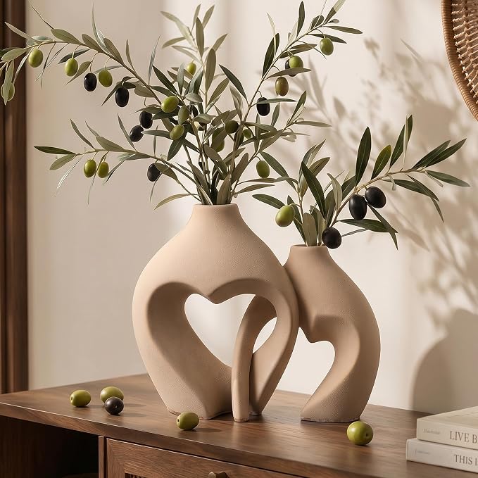Ceramic Flower Vases Home Decor Heart Shaped Vase Set of 2 | Nordic Heart Shaped Vases Minimalist Decorative Vase for Table Centerpiece Wedding Dining Living Room Office House Decoration - Image 3