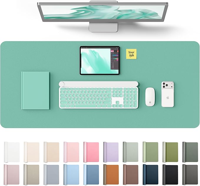 YSAGi Leather Desk Protector, Office Mat, Large Mouse Mat, Non-Slip PU Leather Blotter, Laptop Desk Mat, Waterproof Writing Pad for Office and Home(Green-Blue, 42" x 17.2") by YSAGi