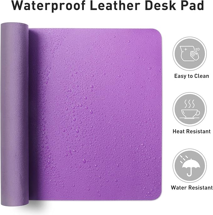 Aothia Leather Desk Pad Protector, Mouse Pad, Office Desk Mat, Non-Slip PU Leather Desk Blotter, Laptop Desk Pad, Waterproof Desk Writing Pad for Office and Home (31.5" x 15.7", Iris Violet) - Image 6