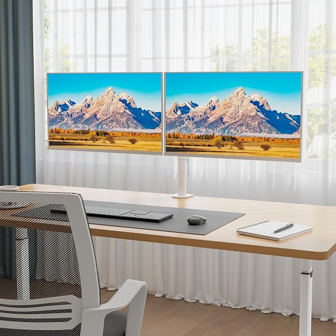 BONTEC Dual Monitor Desk Mount, 13-27 Inch, 22lbs, VESA 75x75/100x100,White | Full Motion Adjustable Stand, Heavy Duty Arms, C Clamp and Grommet Base, Cable Management for Flexible Screen Positioning - Image 2
