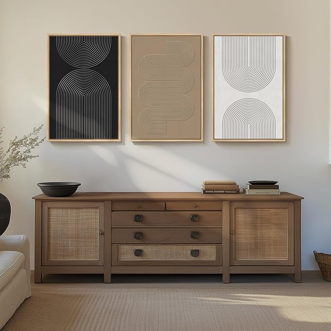 Large 3D Textured Framed Boho Neutral Abstract Wall Art, Set of 3 Modern Paintings Artwork for Walls, Black White Brown Minimalist Geometric Pictures for Living Room, Entryway, Dining Room Wall Decor - Image 2