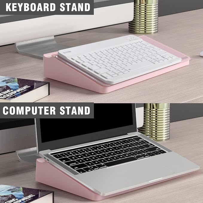 SELEAD Desktop Glass Whiteboard with Storage, Small Dry Erase White Board Computer Pad Keyboard Stand for Home, School, Office Desk Accessories - Pink - Image 6
