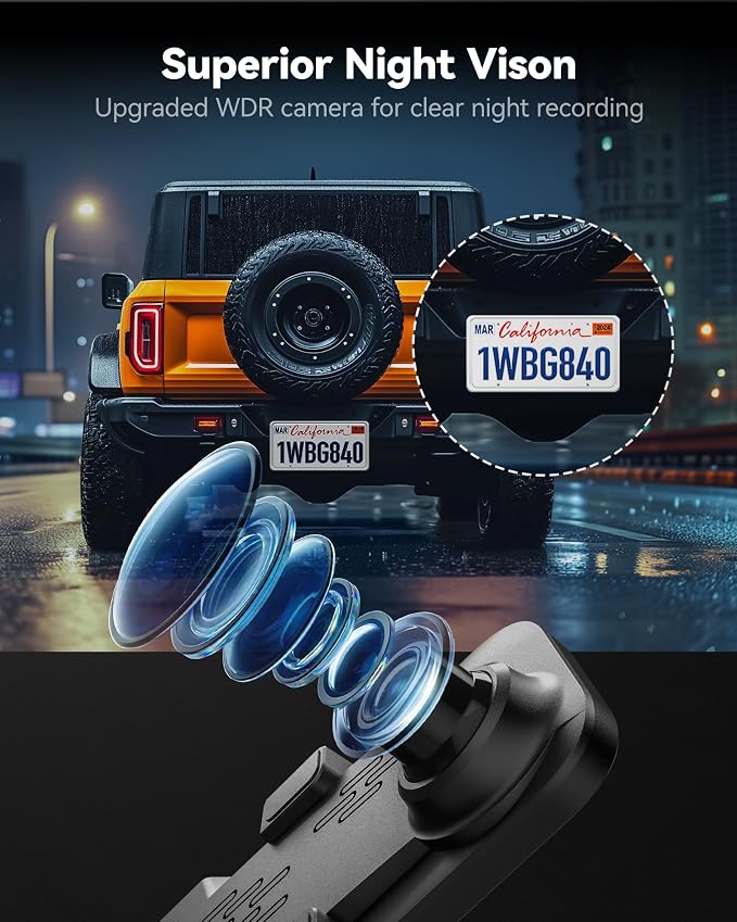 WOLFBOX G840S 12" 4K Mirror Dash Cam Backup Camera, 5.8GHz WiFi Smart Rearview Mirror for Cars & Trucks, Front and Rear View Dual Cameras, Night Vision, Parking Assistance, Included 32GB Card & GPS - Image 3