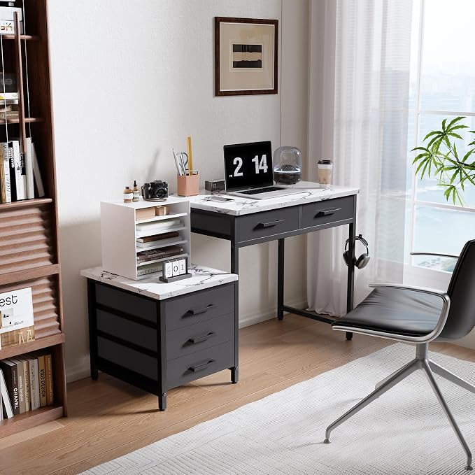 Pamray 47 inch Computer Desk with 5 Drawers and Printer Space for Office | Ample Storage, Space-saving, Easy Assembly, Sturdy, Suitable for Home Office, Study and Writing, Bedroom and Dorms - Image 2