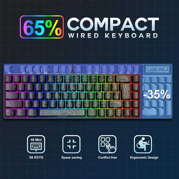Snpurdiri 65% Wired Small Gaming Keyboard RGB 68-Key (Black) | Mini Gaming Keyboard Backlit Ultra-Compact , for PC/Mac Gamer, Typist, Travel, Easy to Carry on Business Trip - Image 3