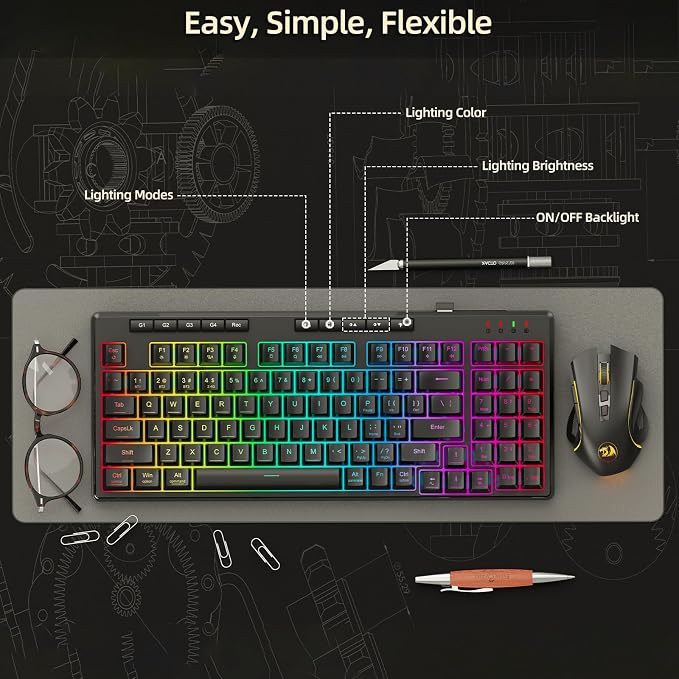 Redragon K517 Pro Wireless Gaming Keyboard, RGB Backlit, Tri-Mode BT/2.4GHz/USB-C, Mechanical Feel 94 Keys Computer Keyboard with 4 Macro Keys, Number Pad, 4000mAh Battery for Win/MAC - Image 4