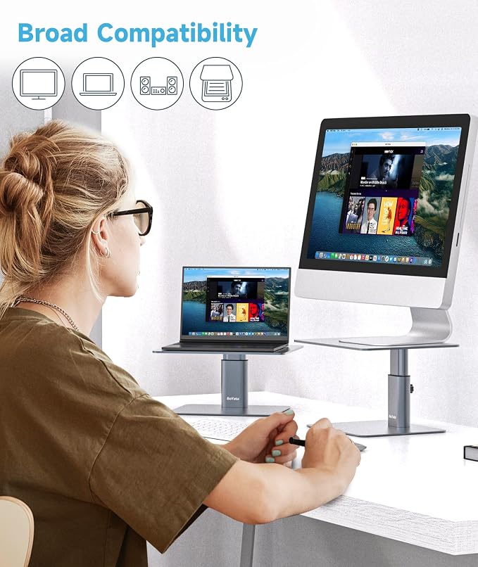 BoYata Monitor Stand, Adjustable Monitor Riser Metal Computer Stand Compatible with TV, PC, Laptop, Computer, iMac, and All Screen Display-Space Grey - Image 3