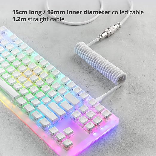 GUNMJO Pro Custom Coiled USB C Cable for Gaming Keyboard, Double-Sleeved Mechanical Keyboard Cable with Detachable Metal Aviator, 1.5M USB-C to USB-A, White Color - Image 4