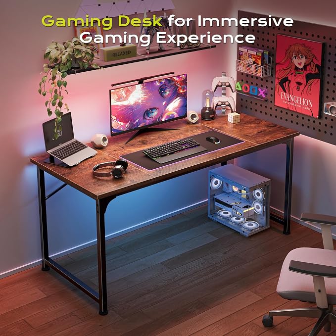 PRAISUN 47 Inch Computer Desk, Home Office Desk with Spacious Desktop, Rustic Brown - Image 8