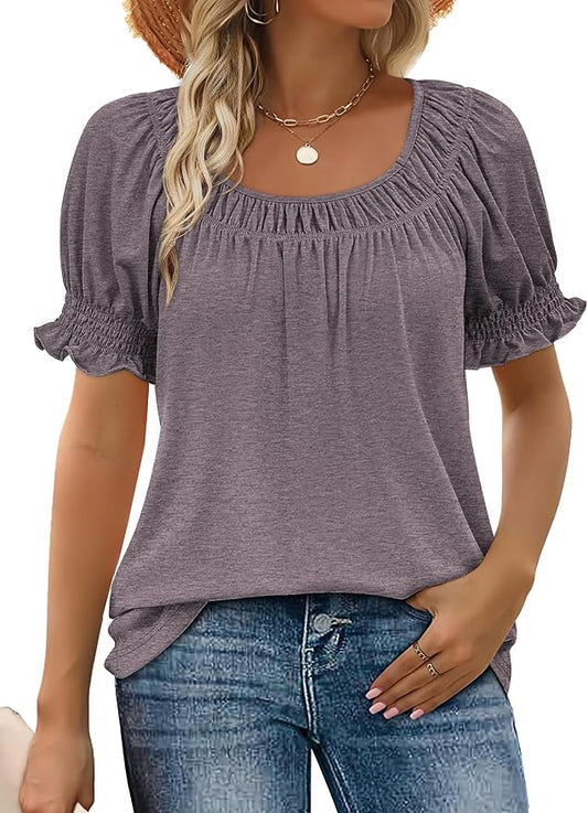 WIHOLL Womens Short Sleeve Square Neck Summer Tops Dressy Casual Blouses Trendy Clothes 2026 by WIHOLL