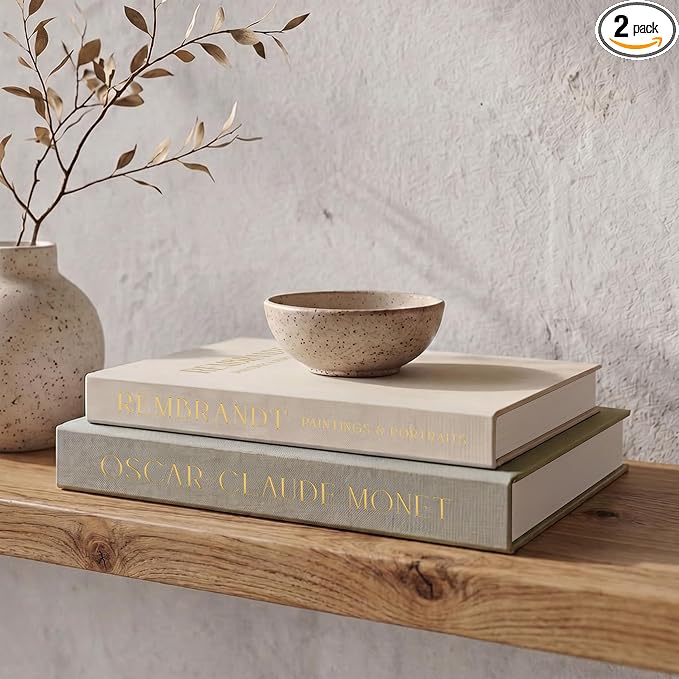 ZICOTO Set of 2 Beautiful Decorative Linen Books - Aesthetic Faux/Fake Books for Modern Home Decoration on Coffee Table, Bookshelf or Mantel - Stylish Keepsake Box and Photo Storage Solution by ZICOTO