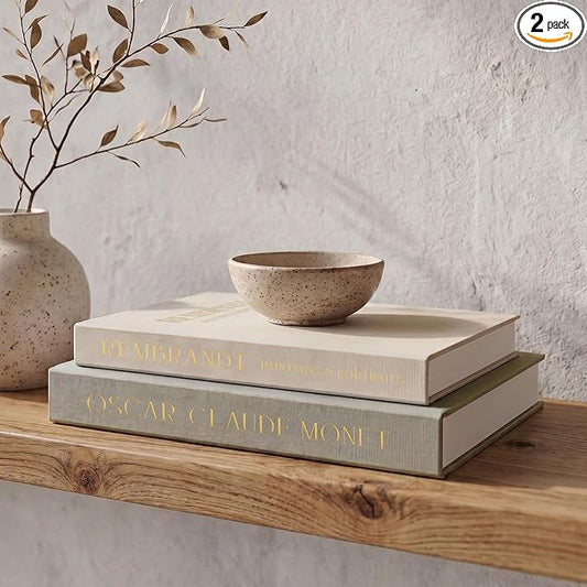 ZICOTO Set of 2 Beautiful Decorative Linen Books - Aesthetic Faux/Fake Books for Modern Home Decoration on Coffee Table, Bookshelf or Mantel - Stylish Keepsake Box and Photo Storage Solution by ZICOTO