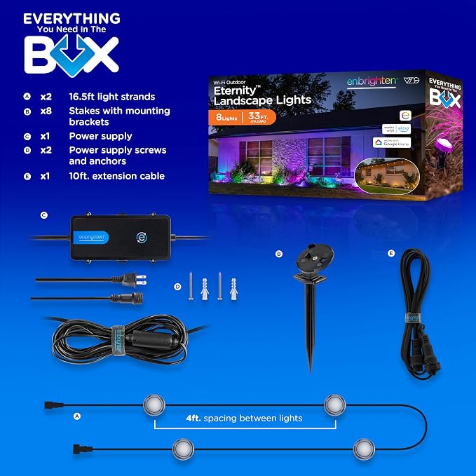 Enbrighten Vibe Eternity Garden Lights, 33ft, 8 RGBWIC LEDs, Waterproof, Uplights, Outdoor Landscape Lighting, Home Exterior Spotlight, Smart App, Works with Alexa, Google Home, 83789 - Image 7