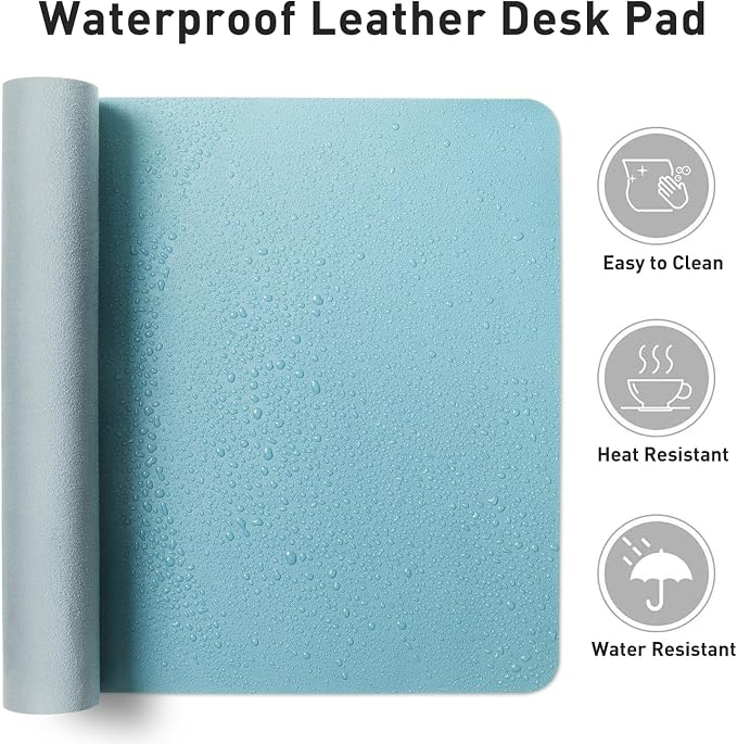Aothia Large PU Leather Desk Pad Protector – Non-Slip Mouse Pad & Writing Mat for Office/Home, Waterproof, Easy to Clean (31.5" x 15.7", Blue Topaz) - Image 4