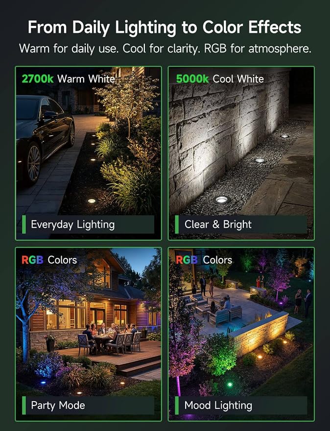 Smart RGBCW In-Ground Landscape Lighting, 12V Low Voltage Outdoor Well Lights with App & Remote Control, Color Changing Replaceable MR16 Bulb for Yard, Pathway, Deck & Driveway, 12 Pack - Image 7