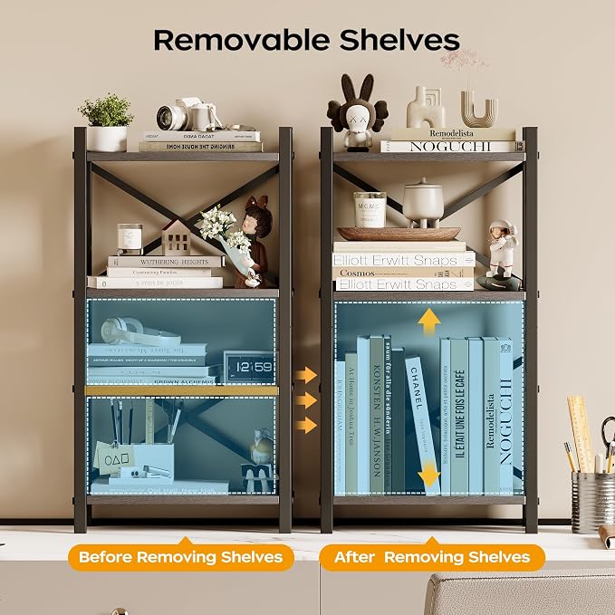 Desktop Bookshelf, 4-Tier Stackable Narrow Bookcase, Adjustable Industrial Desk Organizer & Hutch - Rustic Brown Wood Desktop Book Organizer for Living Room, Bedroom & Home Office - Image 5
