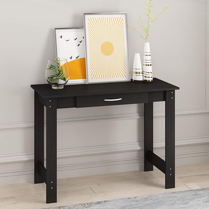 FURINNO Jaya Writing Desk For Residential Use With DrawerBlack, Blackwood, Large - Image 2