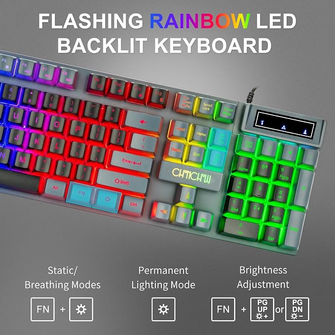 CHONCHOW Gaming Keyboard and Mouse Combo RGB LED Backlit USB Wired Key Board 3200dpi Mice Mechanical Feel Compatible with Xbox one ps5 Windows Laptop Computer(Grey-Black) - Image 3