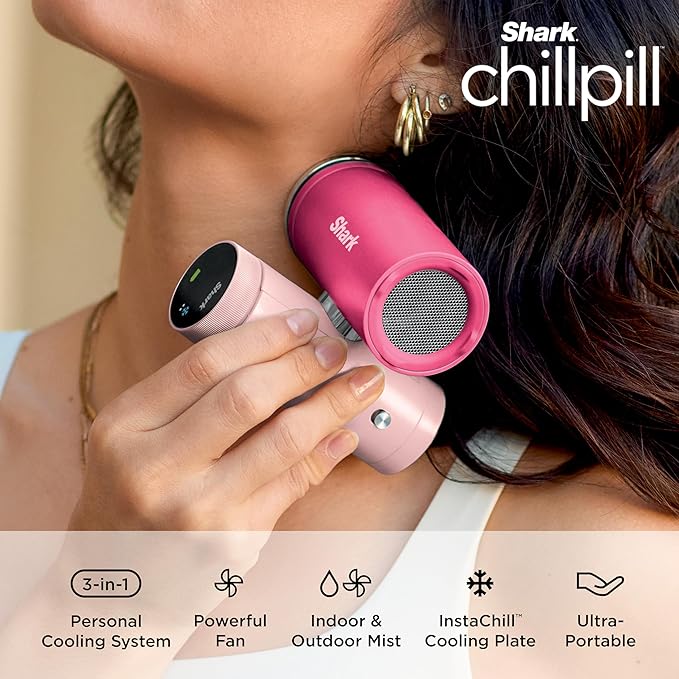 Shark ChillPill – The Only 3-in-1 Personal Cooling System with Fan, InstaChill Cooling Plate & Dry-Touch Mist – Portable, Handheld, Drops Skin Temp Up to 16°F, 10 Speeds, Dragon Fruit, FA022PK - Image 2