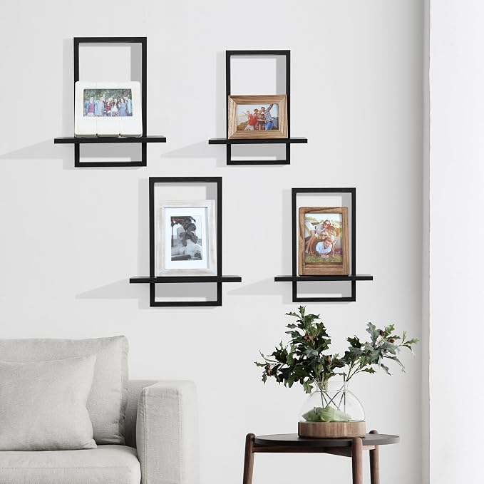 PHOENANCEE Square Floating Shelves,Wall Plants Holder,Bathroom Wall Decor,Framed Decorative Shelf Black,Modern Chic Set of 2 for Living Room Bedroom Home Office,Soild Wood,L+S - Image 4