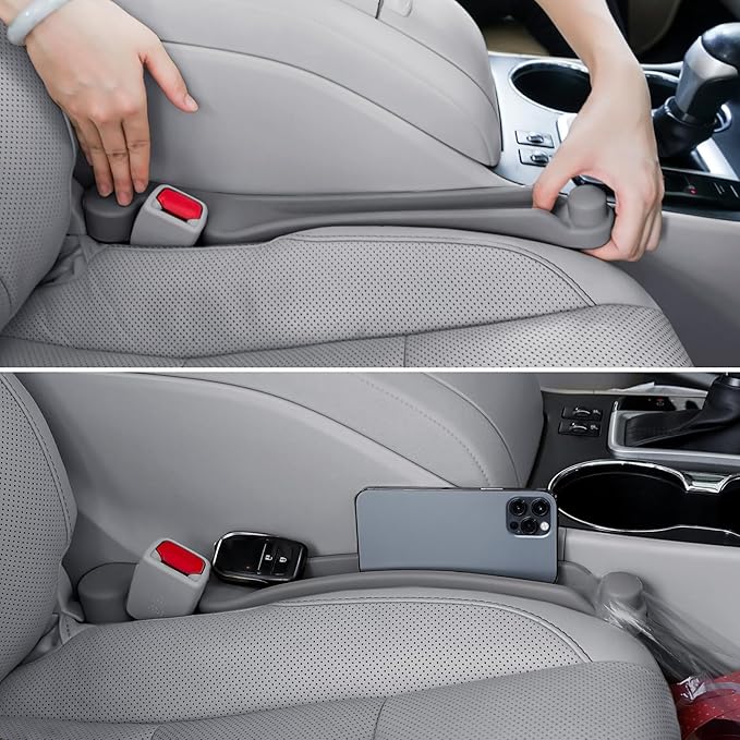 Givifive Car Seat Gap Filler Set of 2, 3IN1 Seat Side Gap Filler Plug with Storage Slot & Hook Function, Soft Foam Universal Fit Car SUV Truck Fill Gap Between Seats Console Organizer（Narrown Gray） by Givifive