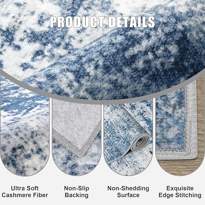 10x12 Area Rug Living Room Rug: Washable Modern Abstract Soft Thin Rug Indoor Floor No Slip Stain Resistant Carpet for Bedroom Dining Room Farmhouse Nursery Home Office - Blue - Image 6