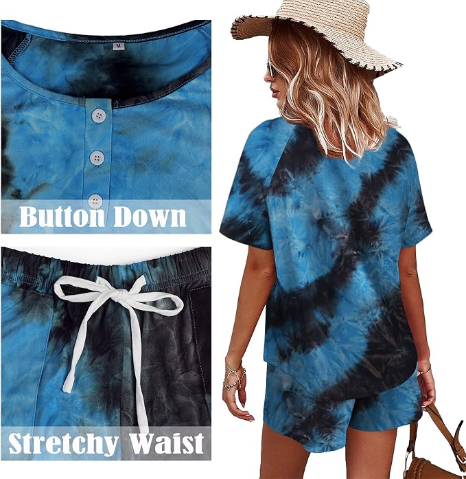 WIHOLL Two Piece Outfits for Women Lounge Sets Button Down Top and Shorts Set Sweatsuits with Pockets - Image 3