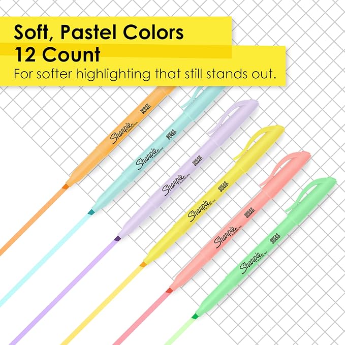 Sharpie Pocket Highlighters, Mild Pastel Colors, Assorted, Chisel Tip, 12 Count - School, Home, and Office Use, Teacher Supplies (Pack of 12) - Image 2