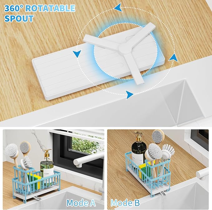 Cisily Sponge Holder for Kitchen Sink, Sink Caddy Organizer with High Brush Holder, Kitchen Countertop Organizers and Storage Essentials, Rustproof 304 Stainless Steel (Blue, 9.25″) - Image 2
