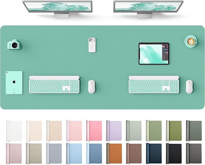 YSAGi Leather Desk Protector, Office Mat, Large Mouse Mat, Non-Slip PU Leather Blotter, Laptop Desk Mat, Waterproof Writing Pad for Office and Home(Green-Blue, 63" x 24") by YSAGi