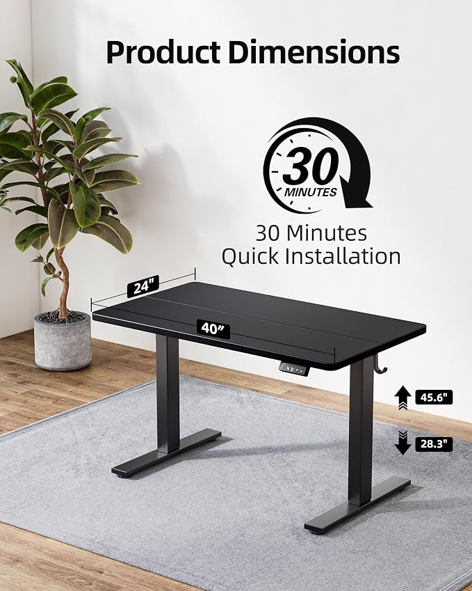TIQLAB Height Adjustable Electric Standing Desk, 40 x 24 inch, Sit Stand Up Desk, Splice Board, Computer Home Office Desk, Black Top - Image 3