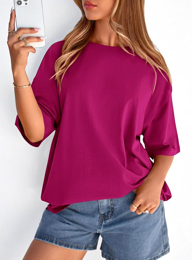PRETTYGARDEN Womens 2026 Spring Going Out Tops Casual Short Sleeve Crewneck Loose Fit Basic Oversized T Shirts Summer Outfits - Image 3