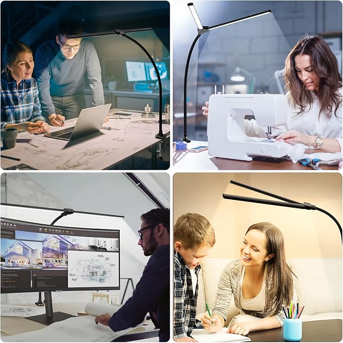ShineTech LED Desk Lamp for Home Office, Ultra Bright Clamp Light with Flexible Gooseneck, 25 Lighting Modes, Eye-Caring Architect Lamp for Dual Monitors, Reading & Gaming Setup - Image 4