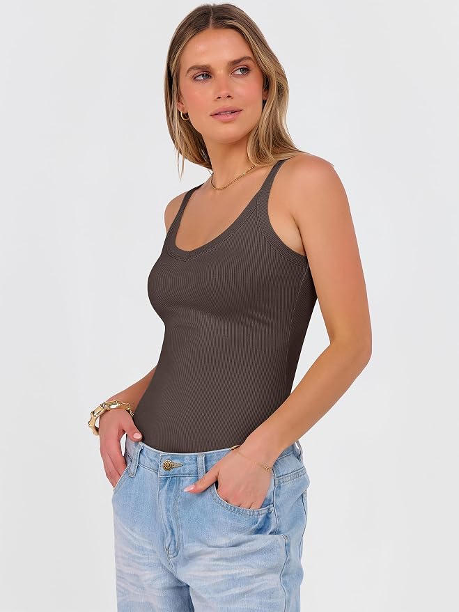 ANRABESS V Neck Tank Tops for Women Ribbed Knit Camisole 2026 Summer Casual Sleeveless Slim Fitted Basic Cami Shirts Clothes - Image 4