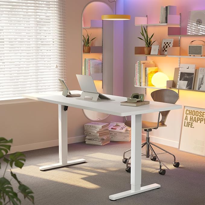 HUANUO 63 x 28 inch Electric Standing Desk Adjustable Height, 4 Memory Height Settings, Sit Stand Up Desk for Home Office & Computer Workstation, White - Image 2