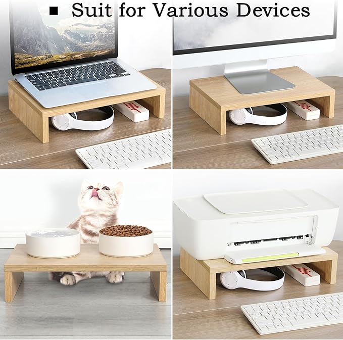 TEAMIX Wood Monitor Stand Riser - 2 Pack Adjustable Dual Monitor Riser for Laptop/PC - Image 3