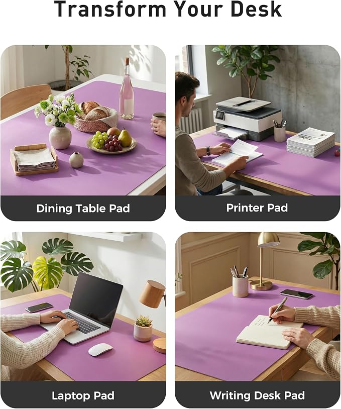 Aothia Faux Leather Desk Mat - Large Mouse Pad, Non-Slip PU Leather Blotter, Waterproof Writing Surface for Office and Home (Iris Violet, 40" x 24") - Image 6