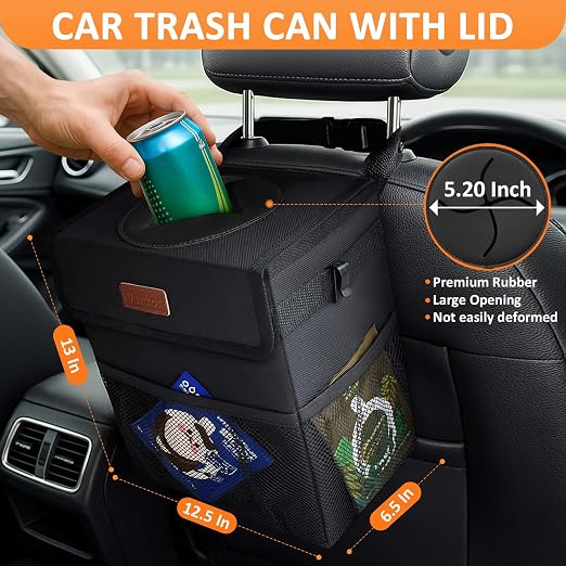 Vankor 4.2 Gallons Car Trash Can with Lid, Bag Bin Hanging Waterproof Automotive Car Garbage Cans Leak Proof Vehicle Trash Can for Truck SUV,Black - Image 2