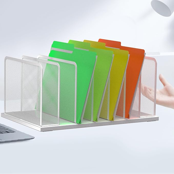 Kuntine.B 7-Section Upright Desk File Organizer Silver 1 Pack | Vertical, Mesh, Metal, Assembly, Stability, Sturdiness, Organization, Standing - Image 3