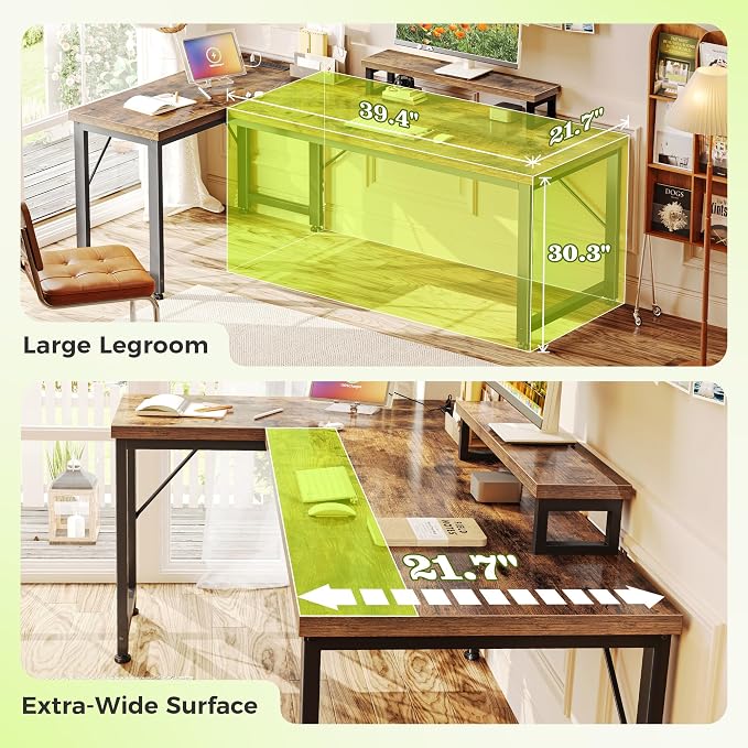 PRAISUN 53" L Shaped Computer Desk, Outlets, Monitor Stand, Rustic Brown | USB-C Ports, Reversible Charging Station, Spacious Desktop & Legroom, 0.94 Inch Thick Desktop, for Gaming, Study & Work - Image 4