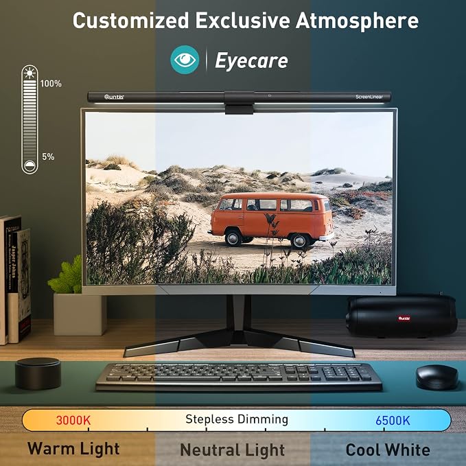 Quntis Monitor Light Bar PRO+ with Remote Control, Fit for Curved/Flat Monitor, Eye-Care USB Computer Lamp Dimmable Screen Light Bar with Auto-Dimming, No Glare Home Office Gaming Desk Lamp - Image 8