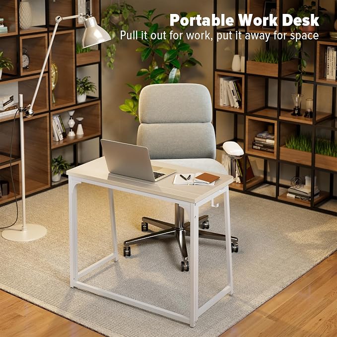 WOHOMO Folding Desk, 31.5" Foldable Computer Table for Small Spaces, Oak | Easy Assembly and Fold, Sturdy Home office desks for Study Bedroom Dorm Space Saving Writing Work Apartment - Image 8
