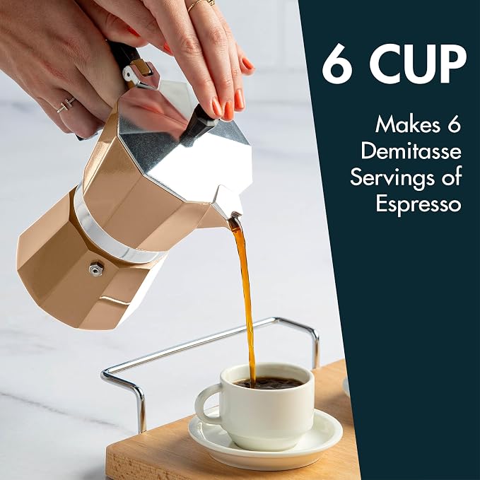 Primula Classic Moka Pot Stovetop Espresso and Coffee Maker, Italian and Cuban Cafetera for Rich Espresso Brewing, Durable Aluminum Greca Coffee Maker with Easy Grip Handle, 6-Cup, Caramel - Image 3