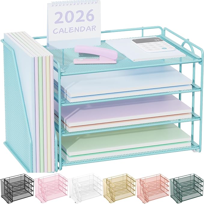 Spacrea Desk Organizers and Accessories, Paper Organizer for Desk with File organizer, Desk Accessories & Workspace Organizers for Office Supplies (Blue) by Spacrea