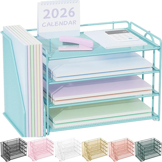 Spacrea Desk Organizers and Accessories, Paper Organizer for Desk with File organizer, Desk Accessories & Workspace Organizers for Office Supplies (Blue) by Spacrea