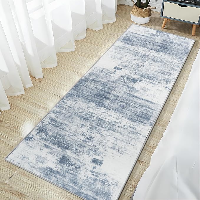 2'6''x8' Runner Rugs Washable Rug: Modern Abstract Living Room Rug Soft Anti-Skid Thin Carpet Indoor Floor Non-Shedding Carpets for Bedroom Dining Room Farmhouse Nursery Home Office - Blue White - Image 2