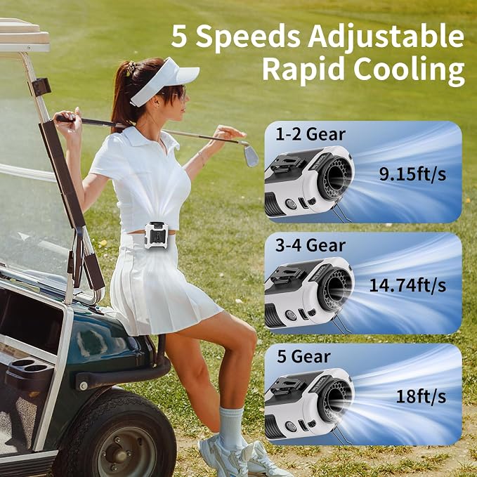 Socool 10000mAh Portable Waist Fan Clip on Wearable Belt Personal Fan Rechargeable Battery Operated With 5 Speeds & Flashlight Neck Hands-Free 40H Cooling For Outdoor Travel Camping Power Bank(White) - Image 2